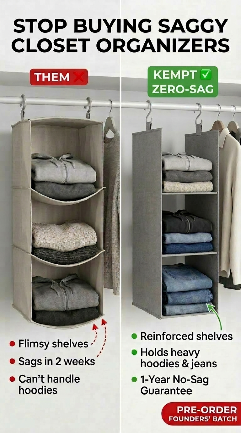 Hanging closet organizer with sturdy shelves